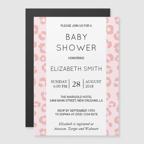 Leopard Print Spots Pink Leopard Baby Shower Magnetic Invitation