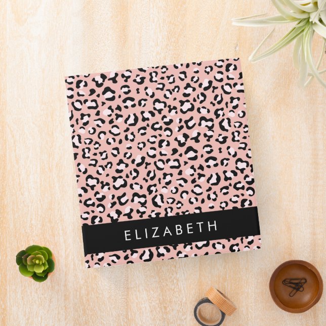 Leopard Print, Spots, Pink Leopard, Your Name 3 Ring Binder (In Situ)