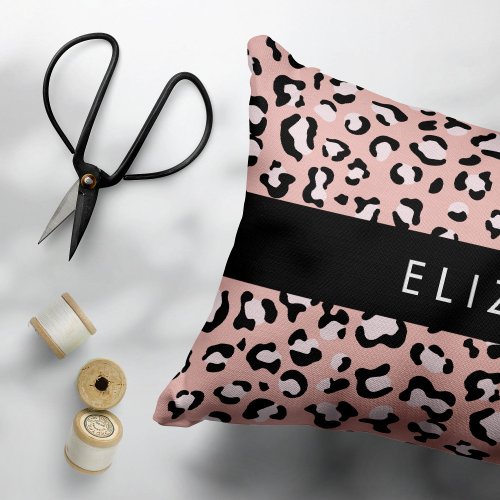 Leopard Print Spots Pink Leopard Your Name Accent Pillow