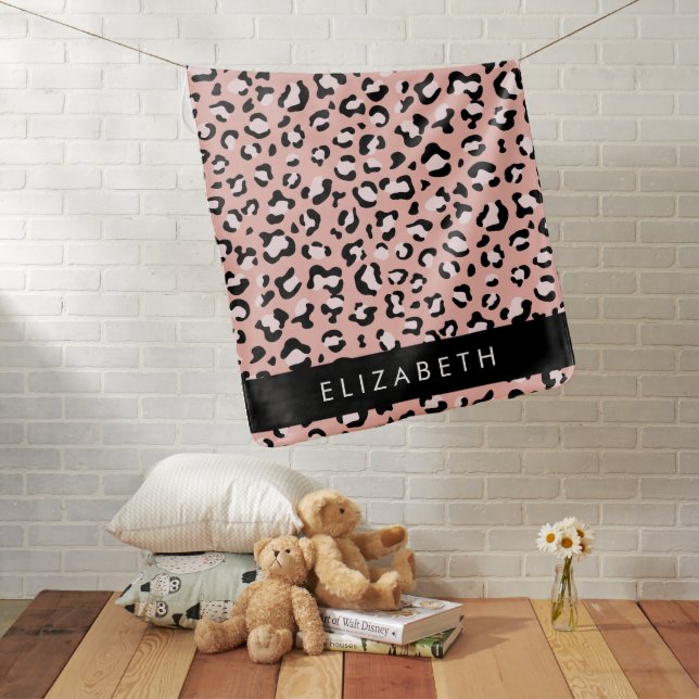 Leopard Print, Spots, Pink Leopard, Your Name Baby Blanket (In Situ)