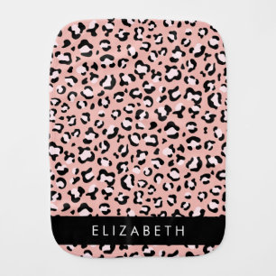 Leopard Print, Spots, Pink Leopard, Your Name Baby Burp Cloth