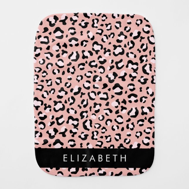 Leopard Print, Spots, Pink Leopard, Your Name Baby Burp Cloth (Front)