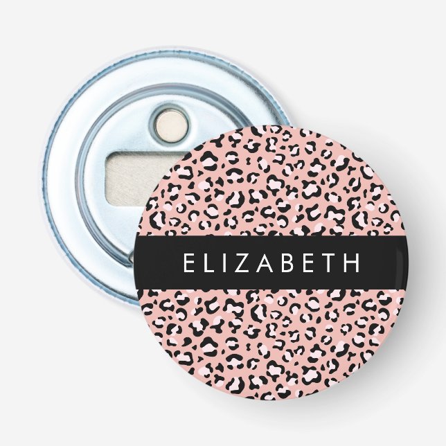 Leopard Print, Spots, Pink Leopard, Your Name Bottle Opener (Front)