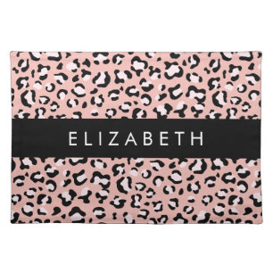 Leopard Print, Spots, Pink Leopard, Your Name Cloth Placemat