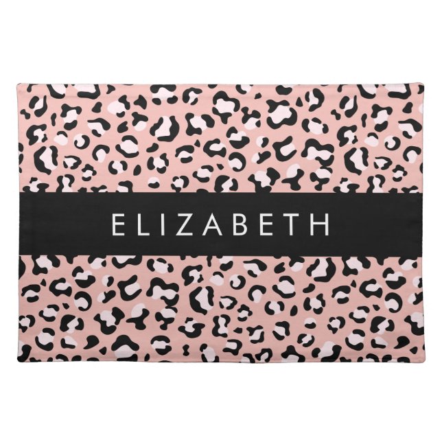 Leopard Print, Spots, Pink Leopard, Your Name Cloth Placemat (Front)