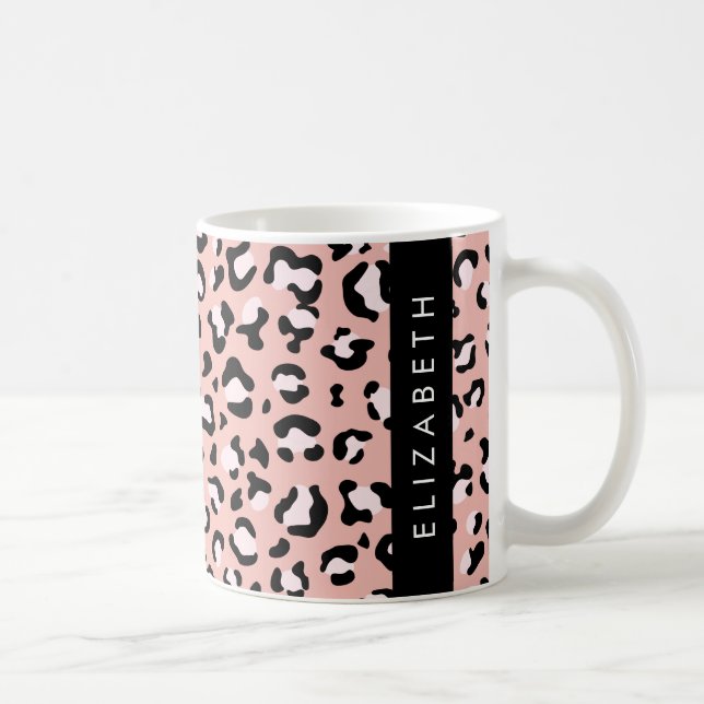 Leopard Print, Spots, Pink Leopard, Your Name Coffee Mug (Right)