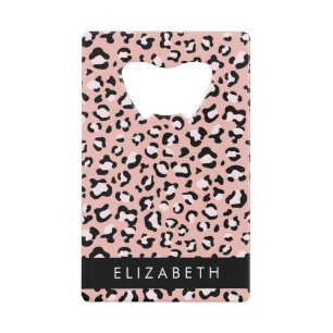 Leopard Print, Spots, Pink Leopard, Your Name Credit Card Bottle Opener