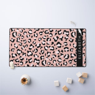 Leopard Print, Spots, Pink Leopard, Your Name Desk Mat