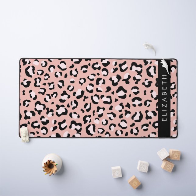 Leopard Print, Spots, Pink Leopard, Your Name Desk Mat (Kids Table)