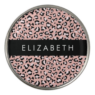 Leopard Print, Spots, Pink Leopard, Your Name Golf Ball Marker