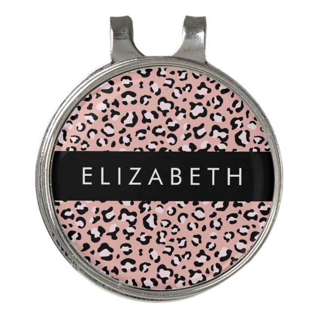 Leopard Print, Spots, Pink Leopard, Your Name Golf Hat Clip (Front)