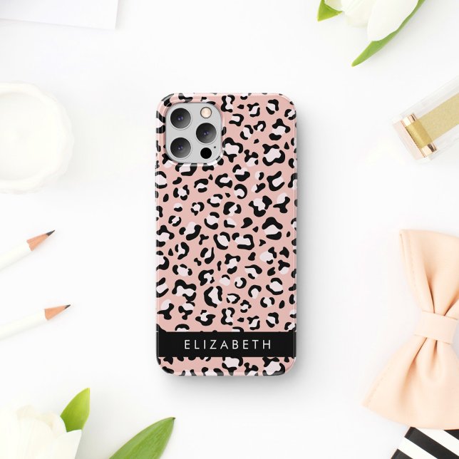 Leopard Print, Spots, Pink Leopard, Your Name iPhone Case (Creator Uploaded)