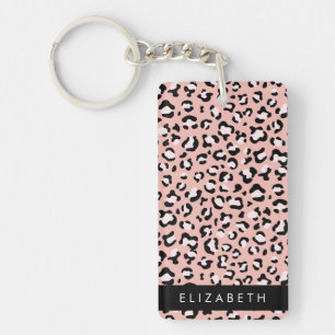 Leopard Print, Spots, Pink Leopard, Your Name Keychain
