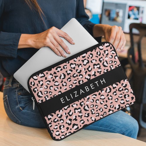 Leopard Print Spots Pink Leopard Your Name Laptop Sleeve