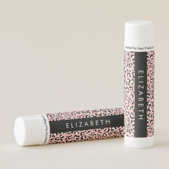 Leopard Print, Spots, Pink Leopard, Your Name Lip Balm (Front)