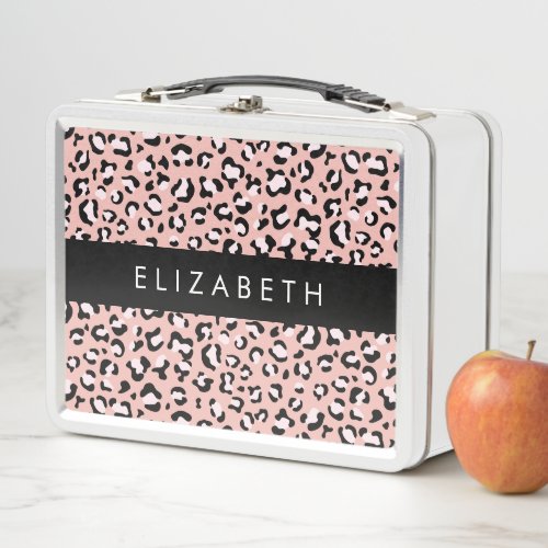 Leopard Print Spots Pink Leopard Your Name Metal Lunch Box