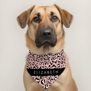 Leopard Print, Spots, Pink Leopard, Your Name Pet Bandana Collar