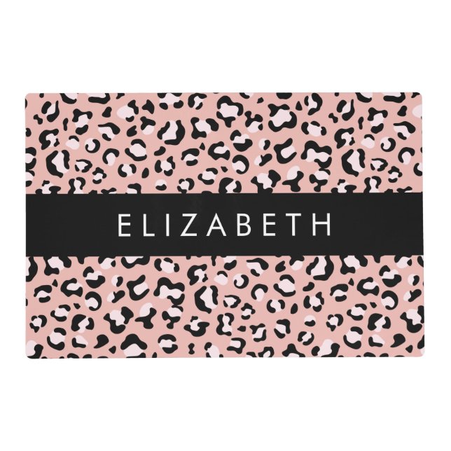 Leopard Print, Spots, Pink Leopard, Your Name Placemat (Front)