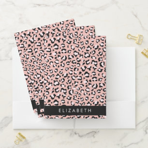 Leopard Print, Spots, Pink Leopard, Your Name Pocket Folder