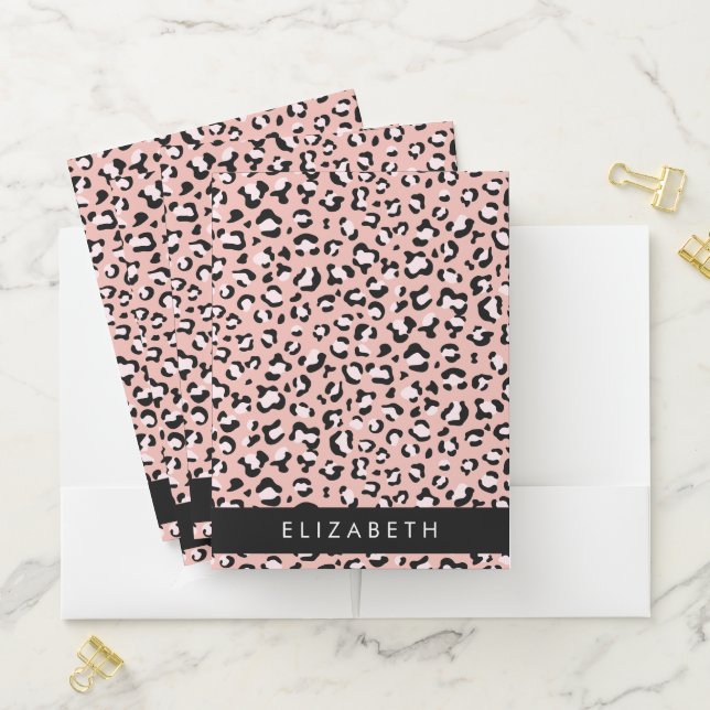 Leopard Print, Spots, Pink Leopard, Your Name Pocket Folder (In Situ)