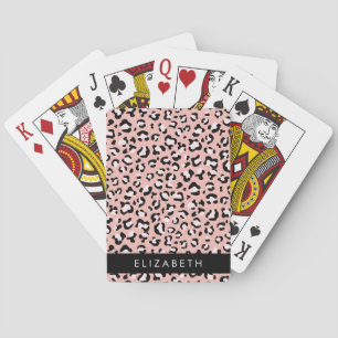 Leopard Print, Spots, Pink Leopard, Your Name Poker Cards