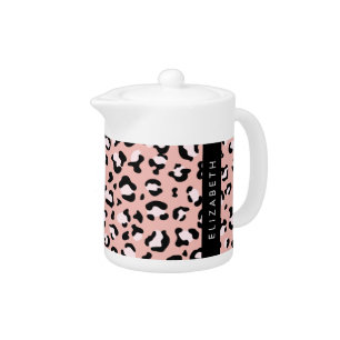 Leopard Print, Spots, Pink Leopard, Your Name Teapot