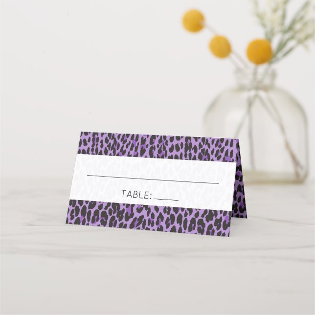 Leopard Print, Spots, Purple Leopard, Wedding Place Card (Front)
