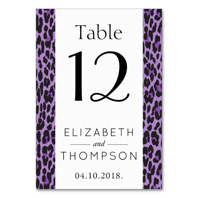 Leopard Print, Spots, Purple Leopard, Wedding Table Number (Front)