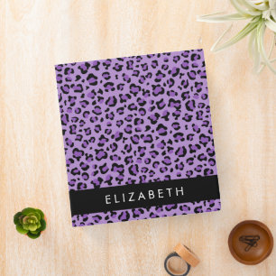 Leopard Print, Spots, Purple Leopard, Your Name 3 Ring Binder