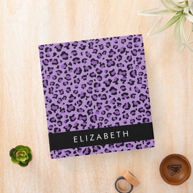 Leopard Print, Spots, Purple Leopard, Your Name 3 Ring Binder (In Situ)