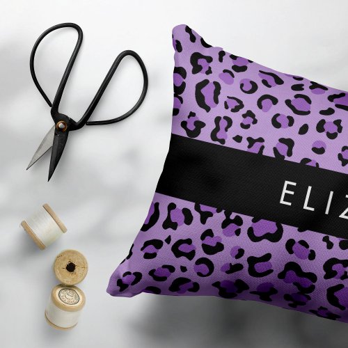 Leopard Print Spots Purple Leopard Your Name Accent Pillow