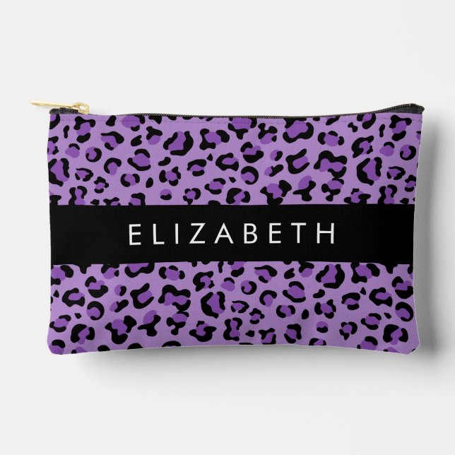 Leopard Print, Spots, Purple Leopard, Your Name Accessory Pouch (Front)