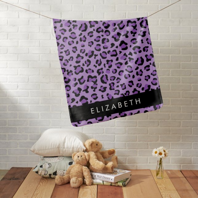 Leopard Print, Spots, Purple Leopard, Your Name Baby Blanket (In Situ)