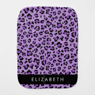 Leopard Print, Spots, Purple Leopard, Your Name Baby Burp Cloth