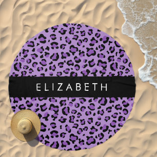 Leopard Print, Spots, Purple Leopard, Your Name Beach Towel