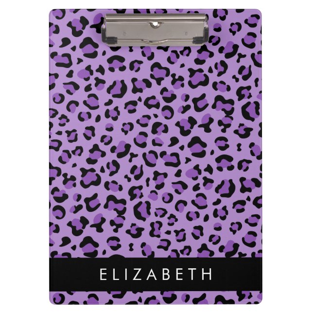 Leopard Print, Spots, Purple Leopard, Your Name Clipboard (Front)