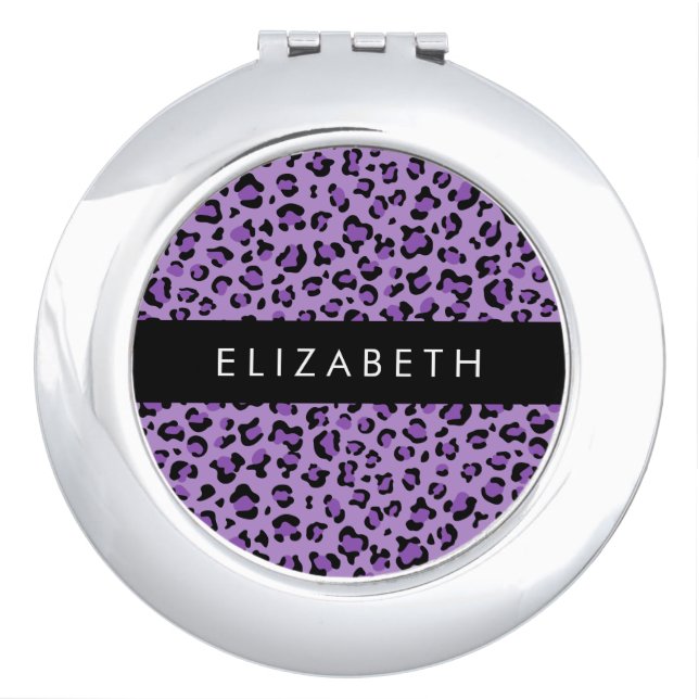 Leopard Print, Spots, Purple Leopard, Your Name Compact Mirror (Front)
