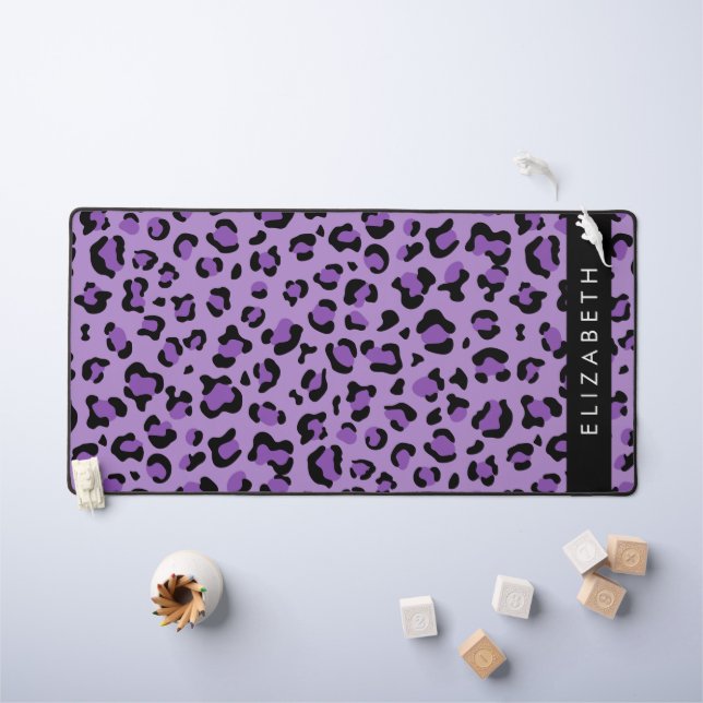 Leopard Print, Spots, Purple Leopard, Your Name Desk Mat (Kids Table)