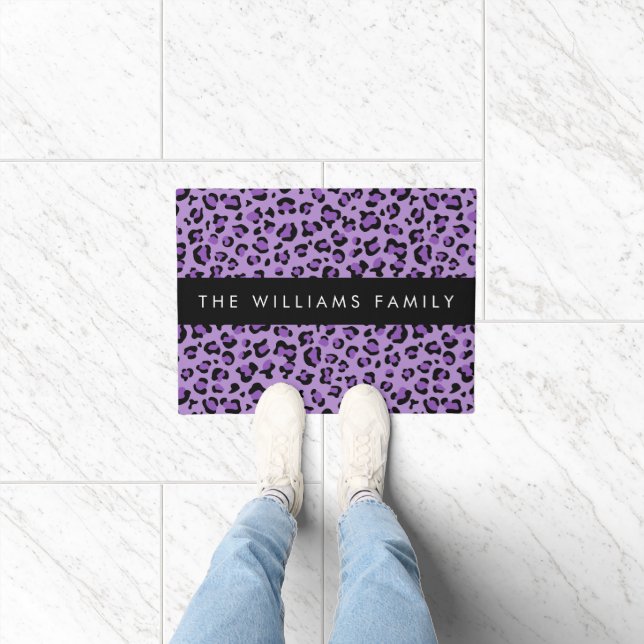 Leopard Print, Spots, Purple Leopard, Your Name Doormat (Indoor)