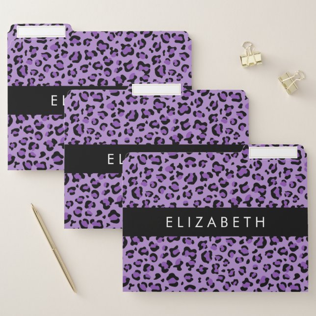 Leopard Print, Spots, Purple Leopard, Your Name File Folder (Set)