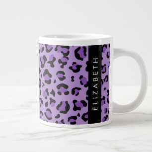 Leopard Print, Spots, Purple Leopard, Your Name Giant Coffee Mug