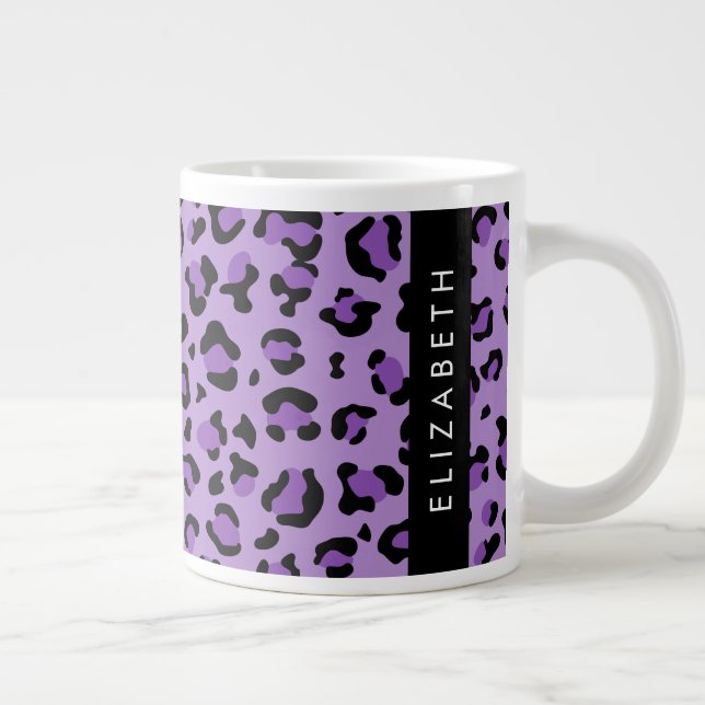 Leopard Print, Spots, Purple Leopard, Your Name Giant Coffee Mug (Right)