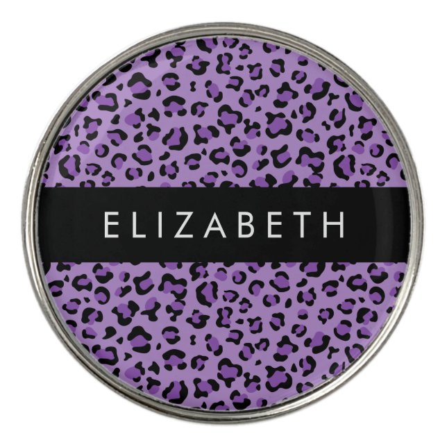 Leopard Print, Spots, Purple Leopard, Your Name Golf Ball Marker (Front)