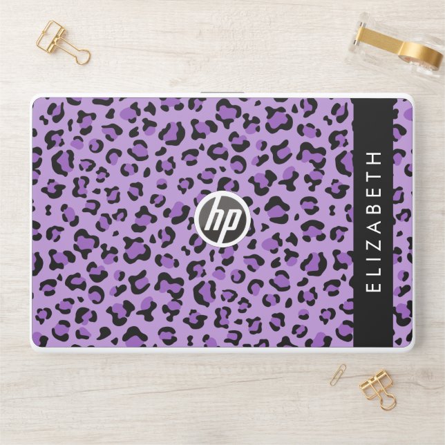 Leopard Print, Spots, Purple Leopard, Your Name HP Laptop Skin (Desk)