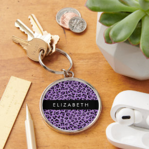 Leopard Print, Spots, Purple Leopard, Your Name Keychain