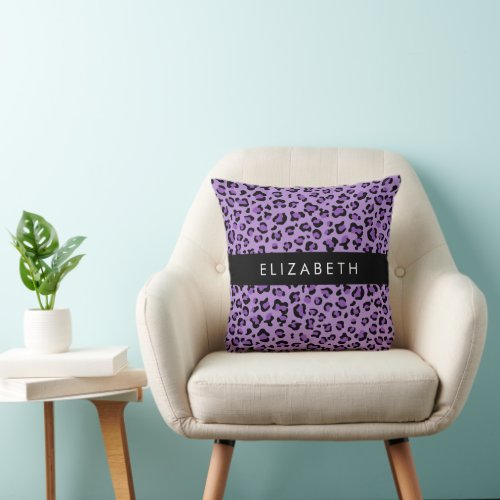 Leopard Print Spots Purple Leopard Your Name Throw Pillow