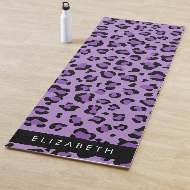Leopard Print, Spots, Purple Leopard, Your Name Yoga Mat (In Situ)