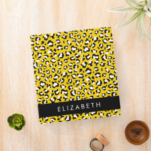 Leopard Print, Spots, Yellow Leopard, Your Name 3 Ring Binder