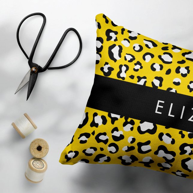 Leopard Print, Spots, Yellow Leopard, Your Name Accent Pillow (Creator Uploaded)