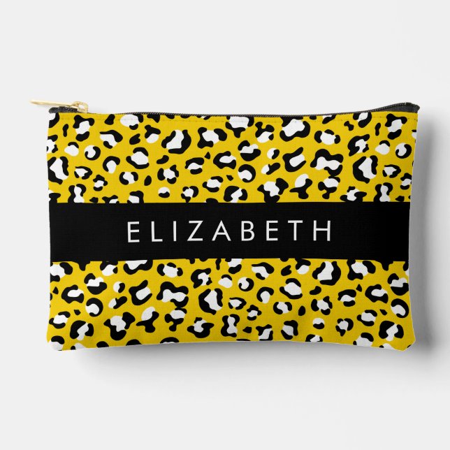 Leopard Print, Spots, Yellow Leopard, Your Name Accessory Pouch (Front)